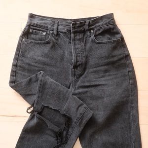 Distressed black dad jeans